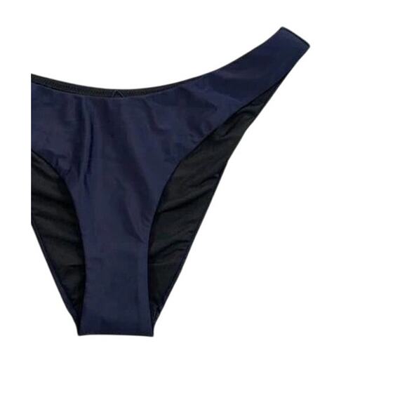 NWT J.Crew Curved Waist Mid Rise High Leg Cheeky Bikini Bottom Swim S Navy Blue - Picture 3 of 15